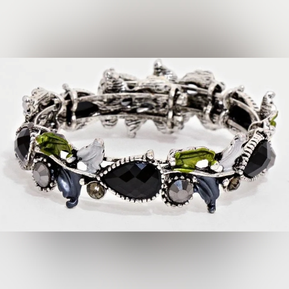 Silver metal floral cuff bracelet